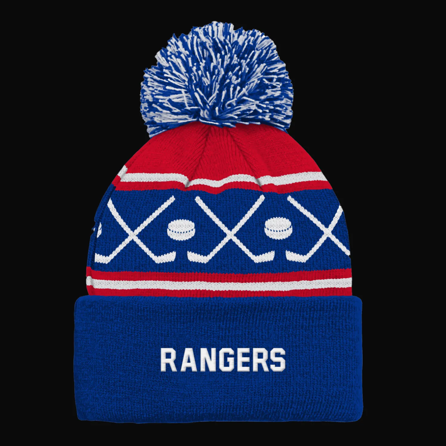 Faceoff Cuff Knit Beanie with pom Rangers - 24/25, fanipipo, unisex - NHL-Tuotteet - Faceoff Cuff Knit Beanie with pom Rangers - 24/25, fanipipo, unisex