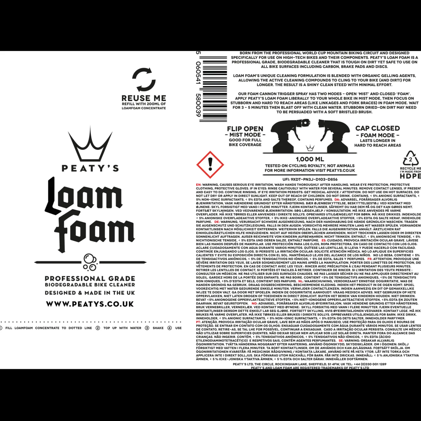 LoamFoam Cleaner 1 liter, pyörän puhdistusaine - Polkupyörän Ketjuöljyt Ja -Rasvat - LoamFoam Cleaner 1 liter, pyörän puhdistusaine