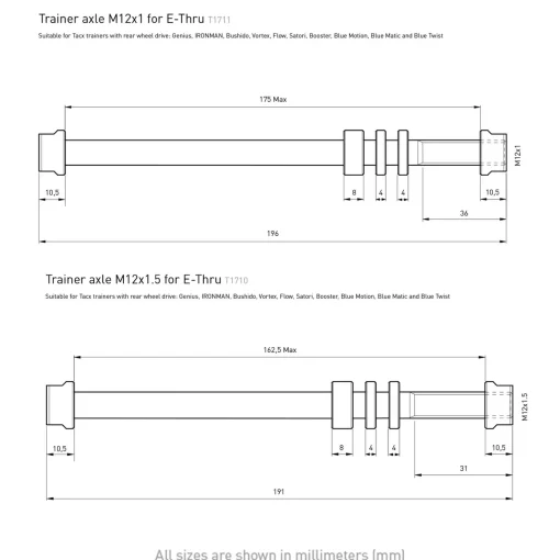 Tacx, E-Thru axle skewer 10 mm rear wheel, harjoitusakselin akseli - Lisävarusteet harjoitusvastuksiin - Tacx, E-Thru axle skewer 10 mm rear wheel, harjoitusakselin akseli